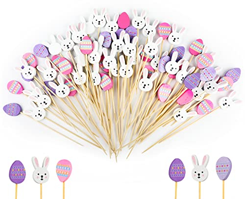 Bekeify 200 PCS Palillos de Cóctel Brochetas de Bambú Decoración de la Fiesta de Pascua con Palillos de 12 CM Conejo de Pascua Huevos de Pascua Palos de cóctel Oblicua de Madera Bebidas y Fiestas