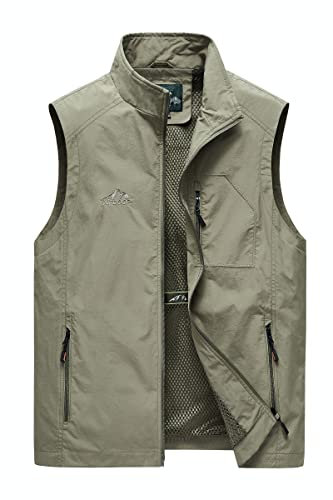 MeiLayM Gilet de pêche pour homme à l'extérieur Multi-Poches Gilet Sans Manches Veste de Plein air Légère Respirant Veste de Sport De Voyage Gilet de Photographie