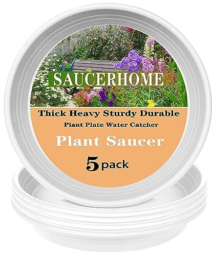SAUCERHOME 5er-Pack Blumentopf-Untersetzer mit 10,2 cm und 12,7 cm Durchmesser, Kunststoff-Untersetzer und -Tropfschalen für Innen- und Außenbereich, robuster Wasserauffangbehälter, Weiß