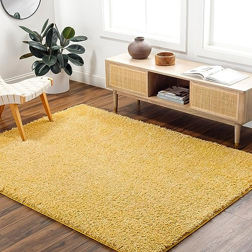 Livabliss Shaggy Berber - Flauschiger groß für Wohnzimmer, Esszimmer, Schlafzimmer, Langflor Hochflor e flauschig - 200x275 cm, Wohnzimmer in Senfgelb