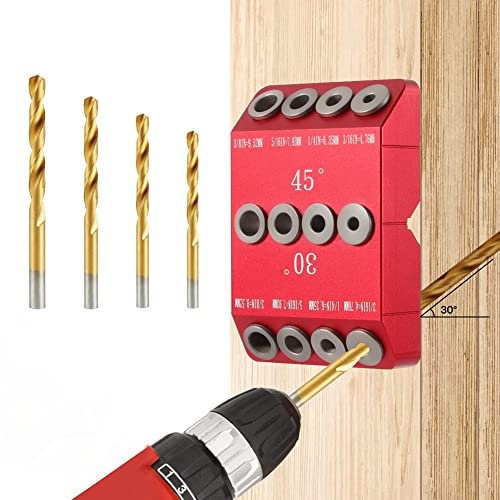 JIVIMOCO Plantilla GuíA Orificio PerforacióN en áNgulo 30/45/90 ° para Orificio en áNgulo y Recto, Plantilla PerforacióN Tornillo Tirafondo para Barandilla Cable, 4