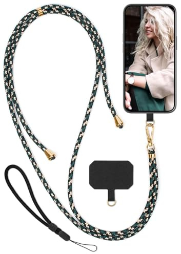 moex Unleash für Google Pixel 8 Handyband zum Umhängen ohne Hülle, Handykette Universal mit Karabiner, Handy Band abnehmbar, Kette mit Pad für Handyhülle, Camo, Gold