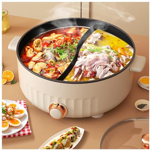 ARTSIM Three-Speed Fire Hot Pot Cooker With Divider, Electric Chinese Suitable for Birthday Parties (with 2 Leaky Nets), White