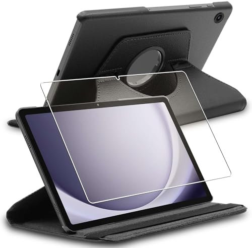 ebestStar - Coque pour Samsung Galaxy Tab A9+ (2023) SM-X210, Etui Rotatif 360, Housse Protection PU Cuir, Noir + Verre Trempé