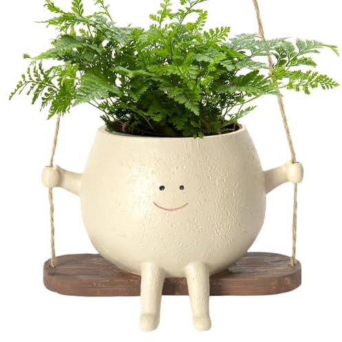 OLINLIFE Smily Face Pot de fleurs mignon en résine à suspendre pour plantes d'intérieur et d'extérieur, pots de fleurs succulentes avec trou de drainage, cadeau à faire soi-même