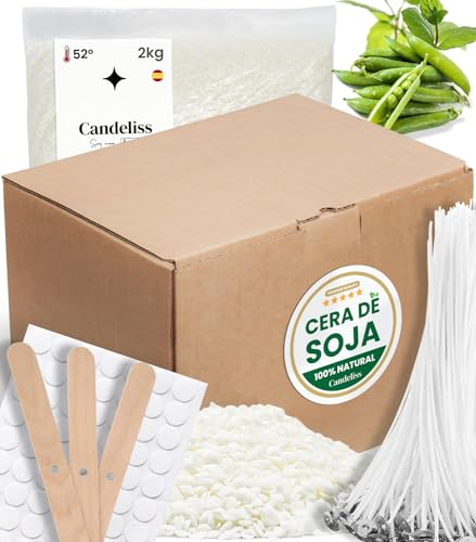 CANDELISS Kit para hacer velas 2kg. Kit de fabricación para hacer Velas Caseras Set kit manualidades para adultos Pack hacer velas con cera de soja niños y adultos candle making kit (2kg)