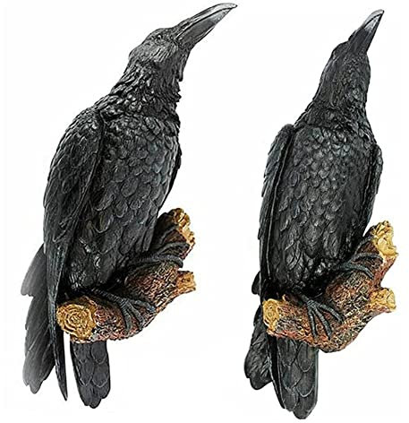 Ashikoi 2 Stück Raben-Harz-Statue, Vogelkrähe, Skulptur, Outdoor-Krähen Halloween-Dekoration für Garten, Hof, Tierdekoration