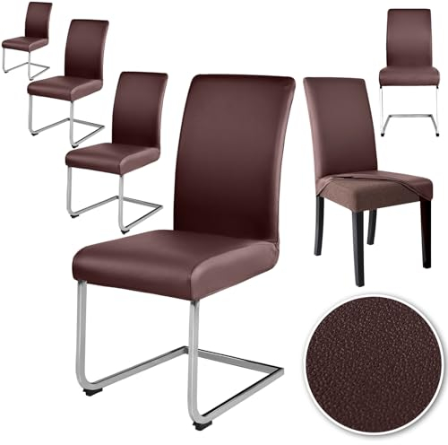 Alishomtll Stretch PU Stuhlhussen 6er Set Kunstleder Stuhlbezug Schwingstuhl wasserdicht Elastische Esszimmer Universell Waschbarer Stuhlbezüge für Küche Restaurant Hotel Hochzeit (Kaffee, 6 Stück)