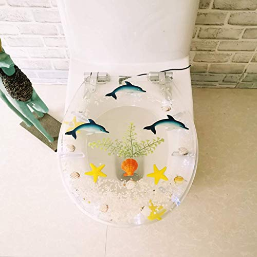 Transparenter Toilettensitz, schöner Delphin-Toilettensitz, Soft-Close-Toilettendeckelbezug, Upgrade-LED-Toilettensitze (LED-Bottomfix) (Normaler Topfix)