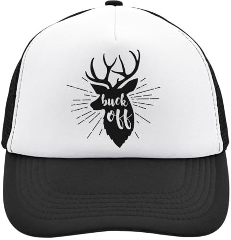 Buck Off Silhouette von Hirschkopf Mesh Back Trucker Cap Adjustable Snapback Hat Casu White, Schwarz , Einheitsgröße
