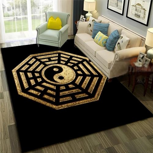 YOUOUSI Goldener Yin-Yang-Tai-Chi-Bagua-Teppich für Wohnzimmer, Schlafzimmer, weiches Kissen, Kinderspiel, Krabbel-Bodenmatte, Heimdekoration