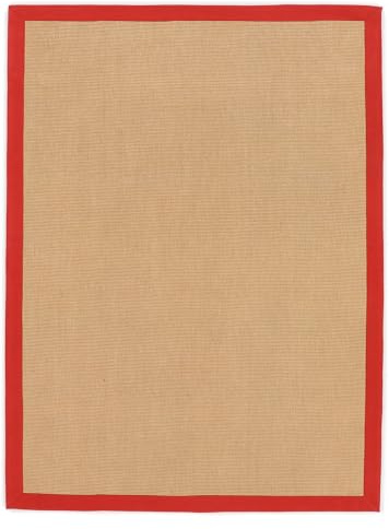 carpetfine Sisalteppich Naturfarbe 240x340 cm handgewebt mit Bordüre aus Baumwolle in Rot | Moderner Rutschfester Flachgewebeteppich Uni aus Naturfasern für Wohnzimmer, Schlafzimmer