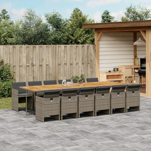 LAPOOH 13-TLG. Garten-Essgruppe mit Kissen Grau Poly Rattan, Esstisch Mit Stühlen Set, Gartenmöbel Sitzgruppe, Balkon Möbel, Gartenlounge Set, Terrassenmöbel, Balkonmöbel Set - 3277717