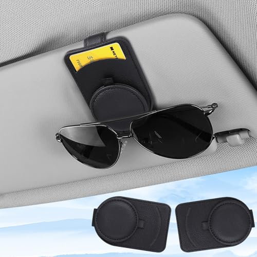 upbeat Brillenhalter für Auto Sonnenblende, Auto Sonnenbrillenhalter, Leder Auto Multifunktionaler Aufbewahrungsclip, Sonnenbrillen Halterung für Auto, Auto Visier Zubehör Karten Clip, 2 Pack(Schwarz)