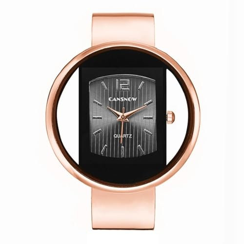 CANSNOW Spangenuhr Damen – Sphärische Damenuhr | Uhr | Armbanduhr | Rosegold | Frauen Uhren (Roségold-Schwarz)