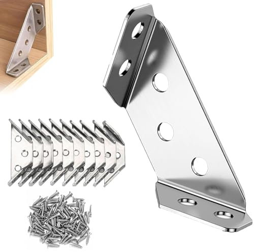 Eastrise Corner Bracket,Stainless Steel Angle Brackets for Wood Heavy Duty Metal Angle Iron Trapeziform Corner Brace Bracket Ideal for DIY Table,Chair Storage Rack Furniture Fixations & Corner(10pcs)