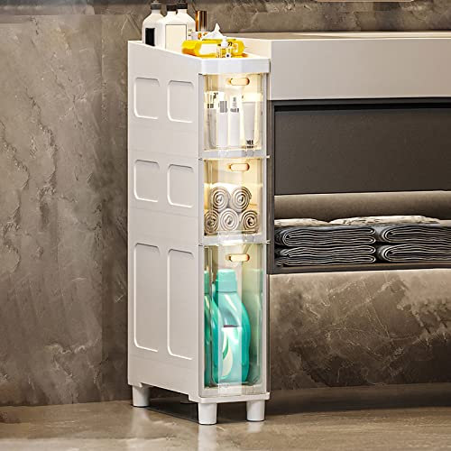 Armoire de salle de bain fine à 5 niveaux avec tiroirs en plastique et roulettes - Organiseur étroit et haut pour petits espaces - Armoire de rangement robuste pour papier toilette