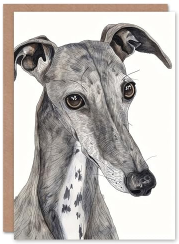 Dog Lover Cute Greyhound Whippet Watercolour Blank For Him Or Her Art Birthday Card