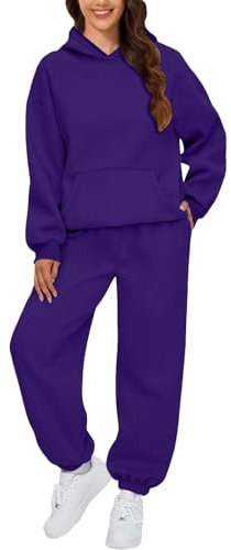 Trainingsanzug Damen Set Casual Tracksuits Warm Hoodies 2 Stück Anzug Set Langarm Zweiteiler Outfit Sportkleidung Frauen Set Zweiteiler Damen Sportanzug Angebot des Tages(1-Dark Purple,XL)