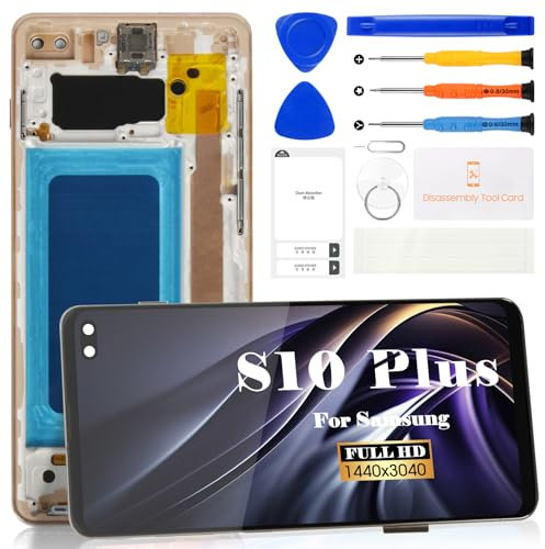 Incell Ersatzbildschirm für Samsung Galaxy S10 Plus, LCD SM-G975F, SM-G975U, SM-G975W, Touchscreen-Ersatz mit Rahmen (Gold, keine Fingerabdruck-Funktion)