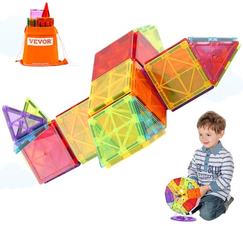 VEVOR Magnetische Bausteine, 121-teiliges magnetisches Bauset für Kinder, Magnetspielzeug mit 2 Autobasen und 26 digitalen Karten, STEM-Lernspielzeug zum Konstruieren & Stapeln für Kinderab 3 Jahren