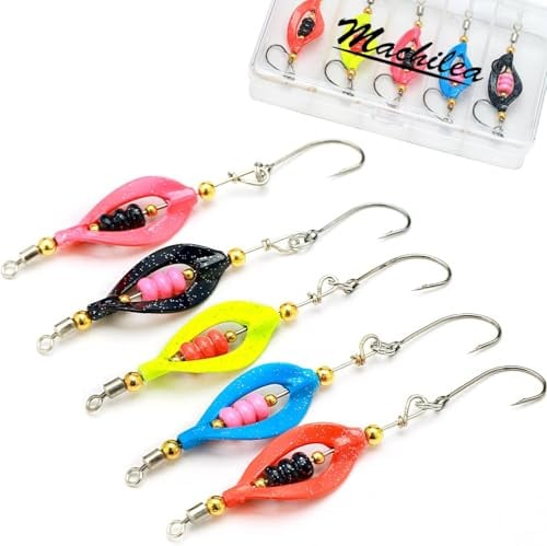 Twist Spoons, trota attiva e autoilluminante, 3 g, 4 g, Machilea 5 x Twister Spinner per trote, spoon in scatola, set di esche per trote, pesca alla trota