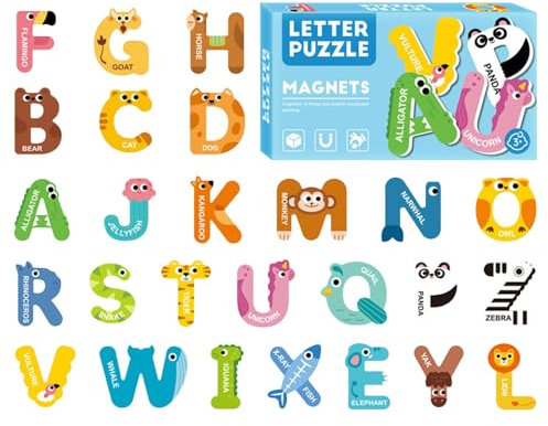 Letras Magnéticas, Imanes de Letras para Nevera - Imanes de Nevera con 26 Letras del Alfabeto Animal - Juego de Juguetes Coloridos de Animales en mayúsculas, imanes de Nevera con Alfabeto de Animales