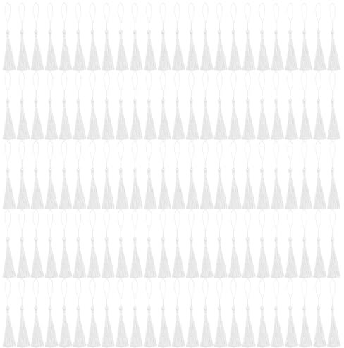 NACHLYNN Lesezeichen-Quasten, 13 cm, seidig, handgefertigt, weich, Mini-Quasten für Schmuck, Schlüsselanhänger, mit Schlaufen für Kleiderdekoration, Bastelzubehör, Weiß, 120 Stück