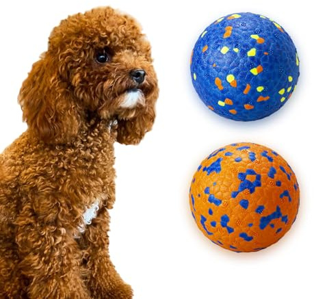 POUPUA Hunde-Tennisbälle für aggressive Kauer, unzerstörbare Hundebälle zum Apportieren, langlebig, federnd, leicht, schwimmendes Spielzeug (1 blau + 1 orange, klein (6,3 cm Durchmesser)
