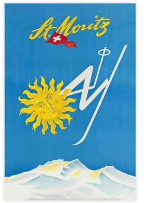 NCUDANK St. Moritz Vintage-Ski-Poster auf Leinwand, Wandkunst, Dekordruck, Gemälde für Wohnzimmer, Schlafzimmer, Dekoration, 30 x 45 cm
