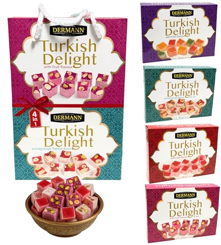 4-in-1 Geschenkset, Turkish Delight - 4x100g, Lokum | Turkish Delight - Geschenkset, 4 × 100 g Lokum in vier verschiedenen Sorten, Türkische Süßigkeit in dekorativer Geschenkbox