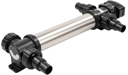 VIALIA UVC Teichklärer SUV-772 Edelstahl, 2x36 Watt Algenvernichter | für Teiche bis 90 m³, Länge 1030 mm, Durchfluss 8 m³/h, Inkl. 4 Schlauchnippel 38/50mm, Für klares Wasser im Gartenteich