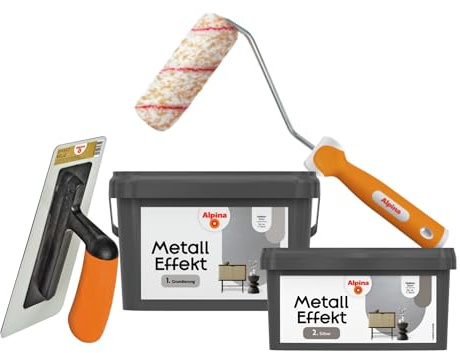 Alpina Effektfarbe Metall-Effekt Set Silber – inkl. Effekt-Kelle & Roller