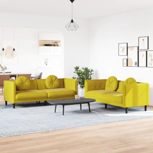 WEMYUFURN Samt Sofagarnitur 3 Sitzer mit Polstersessel, Bequemem Samtstoff und Runden Zierkissen für Modernes Wohnzimmer, Graue Couchgarnitur mit Stabilen Stützbeinen und Weicher