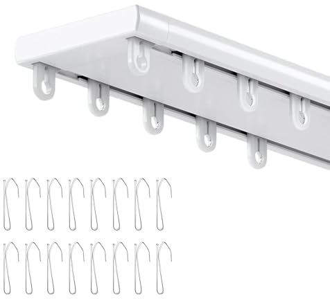 Gardinenschiene 2-laufig Decke, Vorhangschiene Aluminium, 1-8 m Zweiläufige Ausführung, Stumme Rollen, Einfache Installation, Robustes Schienensystem(Weiß,1.1m)