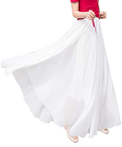 Damen Elegant Chiffon Lang Rock Hohe Taille Fließender Röcke A-Linie Boho Maxirock Strandrock Faltenrock Hochzeit Skirt