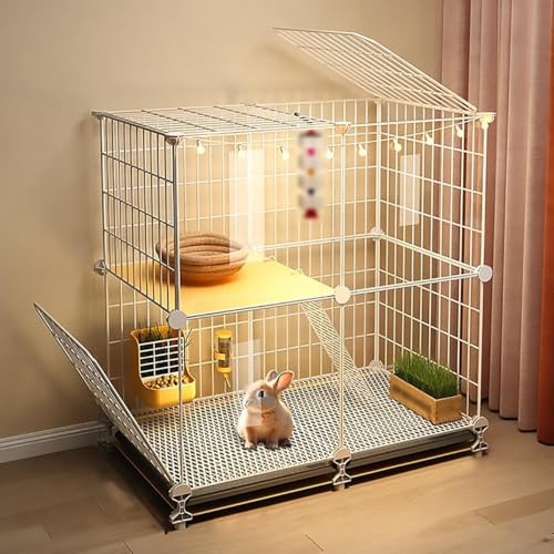 2-stöckiger Kaninchenkäfig mit herausnehmbaren Schubladen, for Kleintiere wie Meerschweinchen (74x37x76cm)