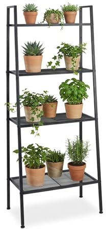 Relaxdays Leiterregal, 4 Gitterablagen, HxBxT: 148 x 60 x 35 cm, Standregal für Wohnzimmer, Küche, Flur, Metall, schwarz