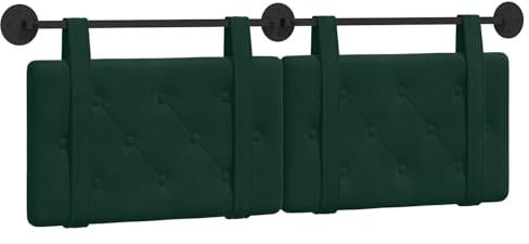 vidaXL Hängendes Kopfteil Dunkelgrün Samt, Moderner rechteckiger Wand-Headboard aus Samt, bezogen mit Bändern, Knopfsteppung für entspannende Schlafzimmer-Deko