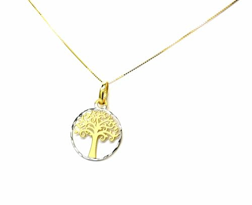 PEGASO GIOIELLI Collier pour femme en or jaune 18 carats (750), chaîne Veneta avec pendentif arbre de vie bicolore