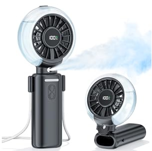 Mini Ventilador Portatil con Nebulizador, 6000mAh Ventilador USB Recargable | Ventiladores Potente con 100 Velocidades & Pantalla LED, 3-en-1 Pequeño Fan de Cuello, Mesa y Mano, para Exterior, Viaje