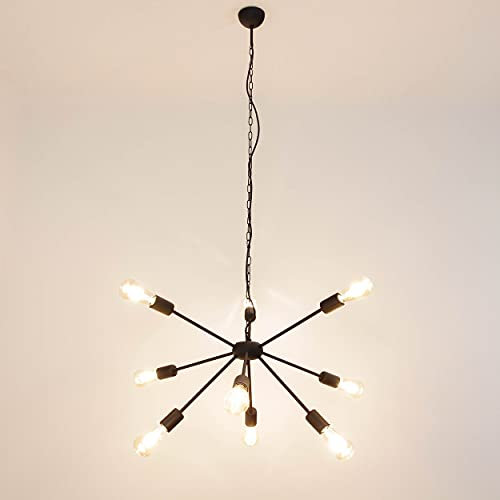XXL Vintage Pendellampe schwarz 9-flammig Industrie Leuchte Hängeleuchte Loft Loftlampe Retro Stil Wohnzimmer Beleuchtung