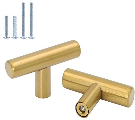 goldenwarm 10x Türknopf Edelstahl Möbelknöpfe Modern Stangengriff Einzelloch für Tür Schrank LS201GD (Gold)