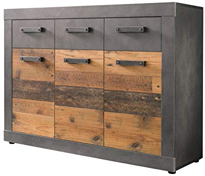 Newfurn Sideboard Kommode Industrial,Vintage Anrichte Highboard Mehrzweckschrank II 117x86x 37 cm (BxHxT) II [Jamell.Two] in Anthrazit Old Wood/Old Wood Wohnzimmer Schlafzimmer Esszimmer