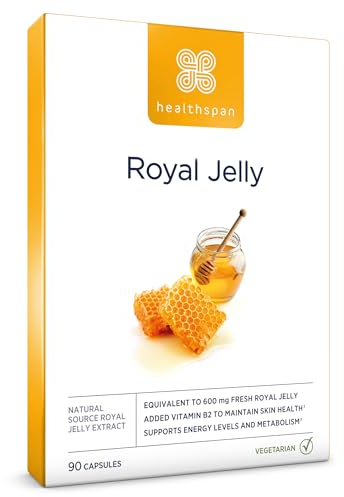 Healthspan Gelée Royale 600 mg | Mindert Müdigkeit und Erschöpfung | nährstoffhaltiger Nektar | Zusätzliches Vitamin B2 | Enthält mindestens 6% HDA | Vegetarisch | 90 Kapseln