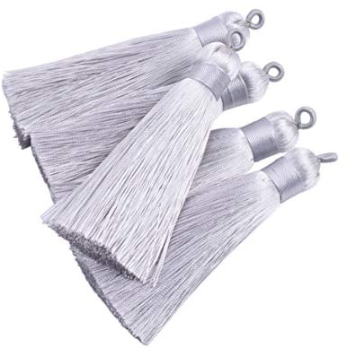 KONMAY 10pcs 8,5cm Handgemachte Seidige Quasten mit Aufhängeschlaufe,Grau