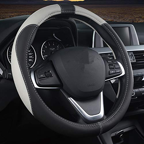 Pahajim Lenkradbezug Auto Universal Lenkradhülle Anti Rutsch Atmungsaktiv Lenkrad Bezüge Spleißen Lenkradschoner aus Mikrofaser Leder 38cm (Schwarz Grau)