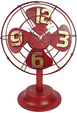 Emartbuy Vintage Retro Industrial Style Metal Table Fan Clock Rustic Home Office Decor - Red