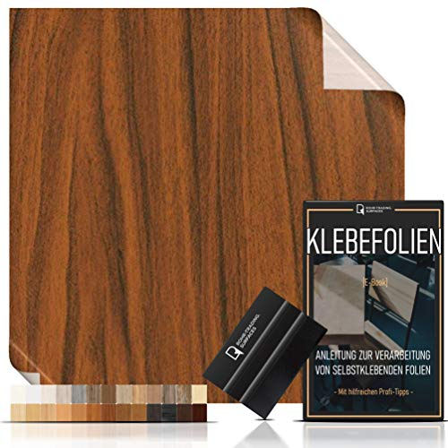 [15,44€/m²] Klebefolie in Holz-Optik - WUNSCHMAß inkl. Rakel & E-Book I Selbstklebende Holz Folie für Möbel & Küche - hitzebeständig & abwaschbar I Möbelfolie Holzdekor (GOLD NUSSBAUM, LFM x 45cm)