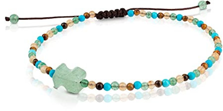 TOUS Pulsera para Mujer con bolas de howlita, cuarcita verde y roja y ojo de tigre de 0,87cm, Simple y Elegante, Colección Tibet